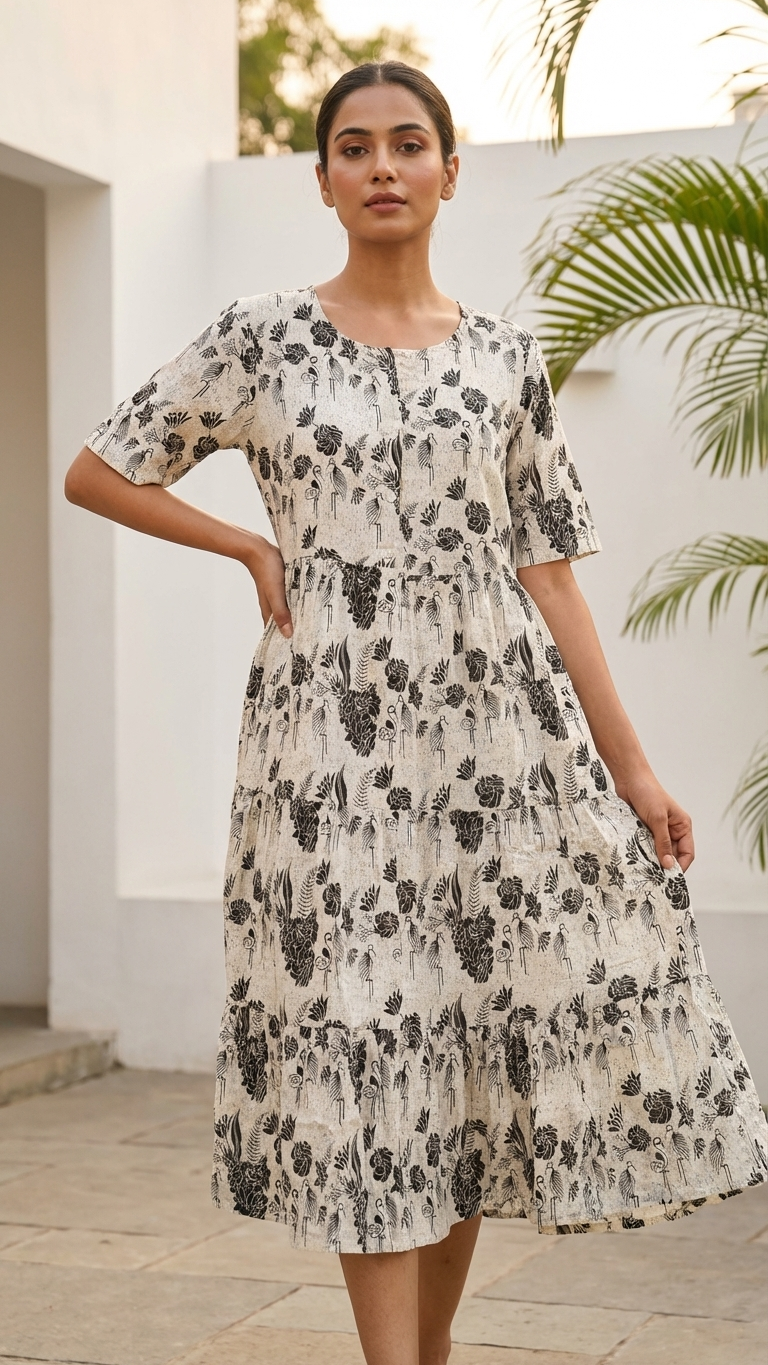 Midi Floral Dress - White