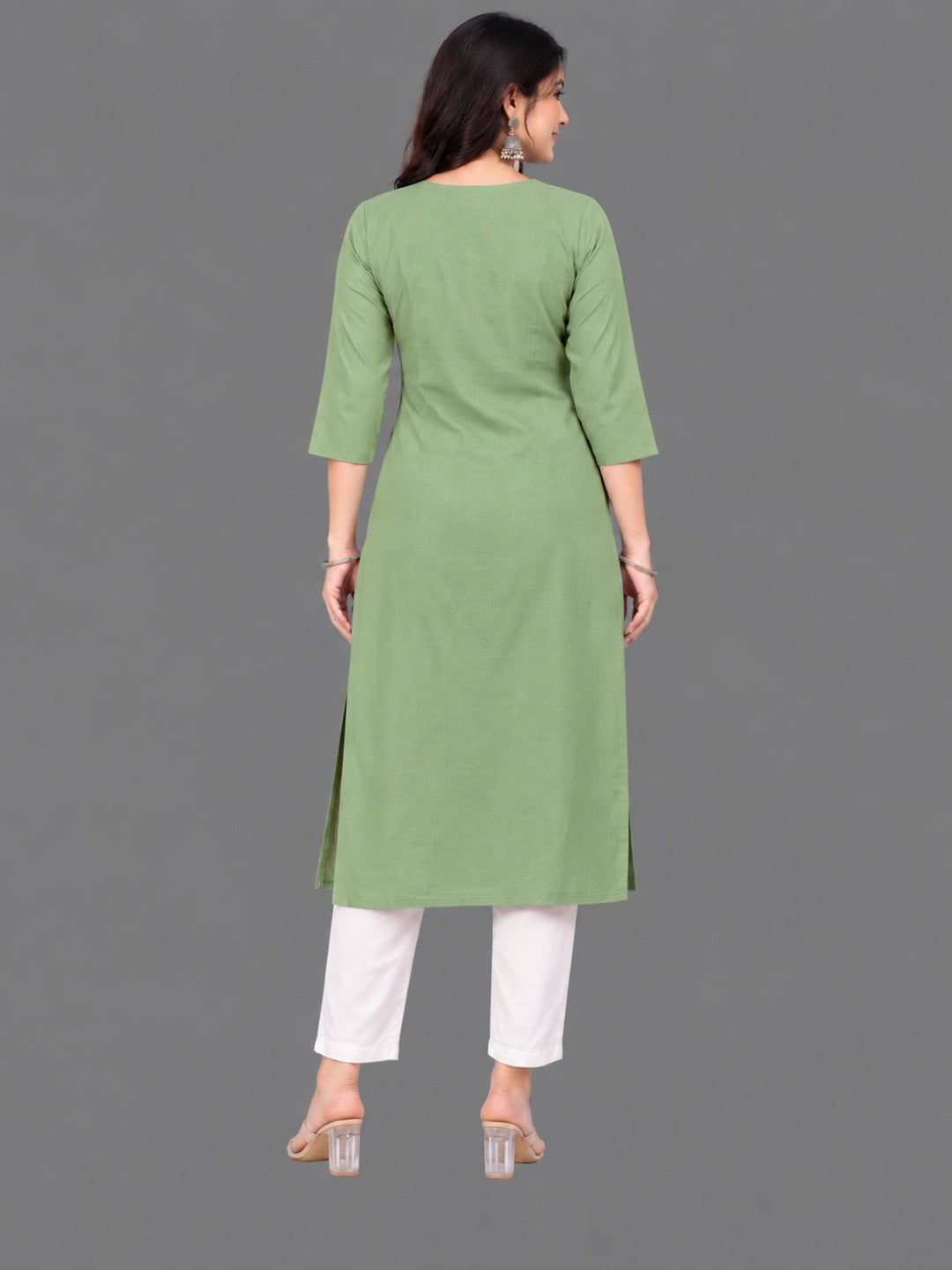 Cotton Linen Long Kurta - Pista Green