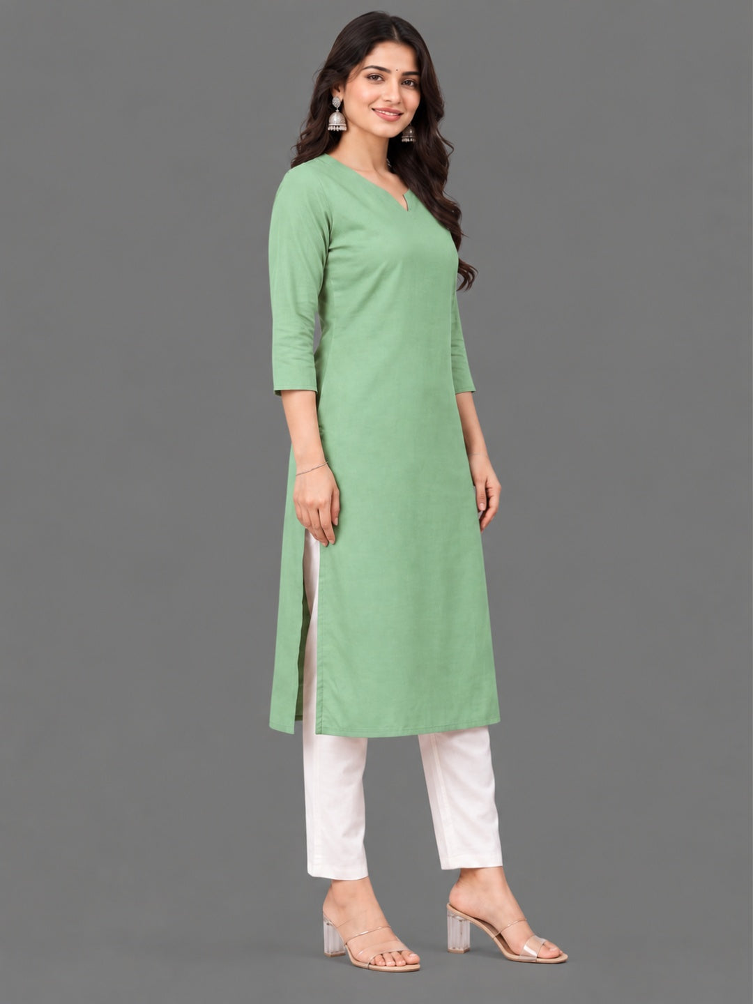 Cotton Linen Long Kurta - Pista Green
