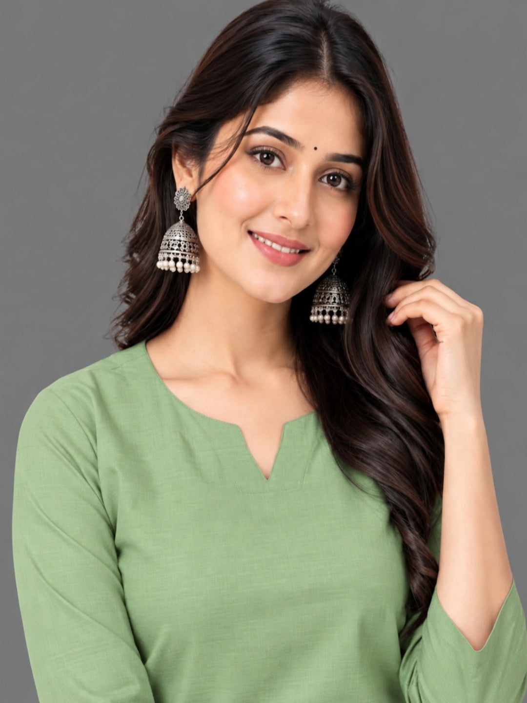 Cotton Linen Long Kurta - Pista Green