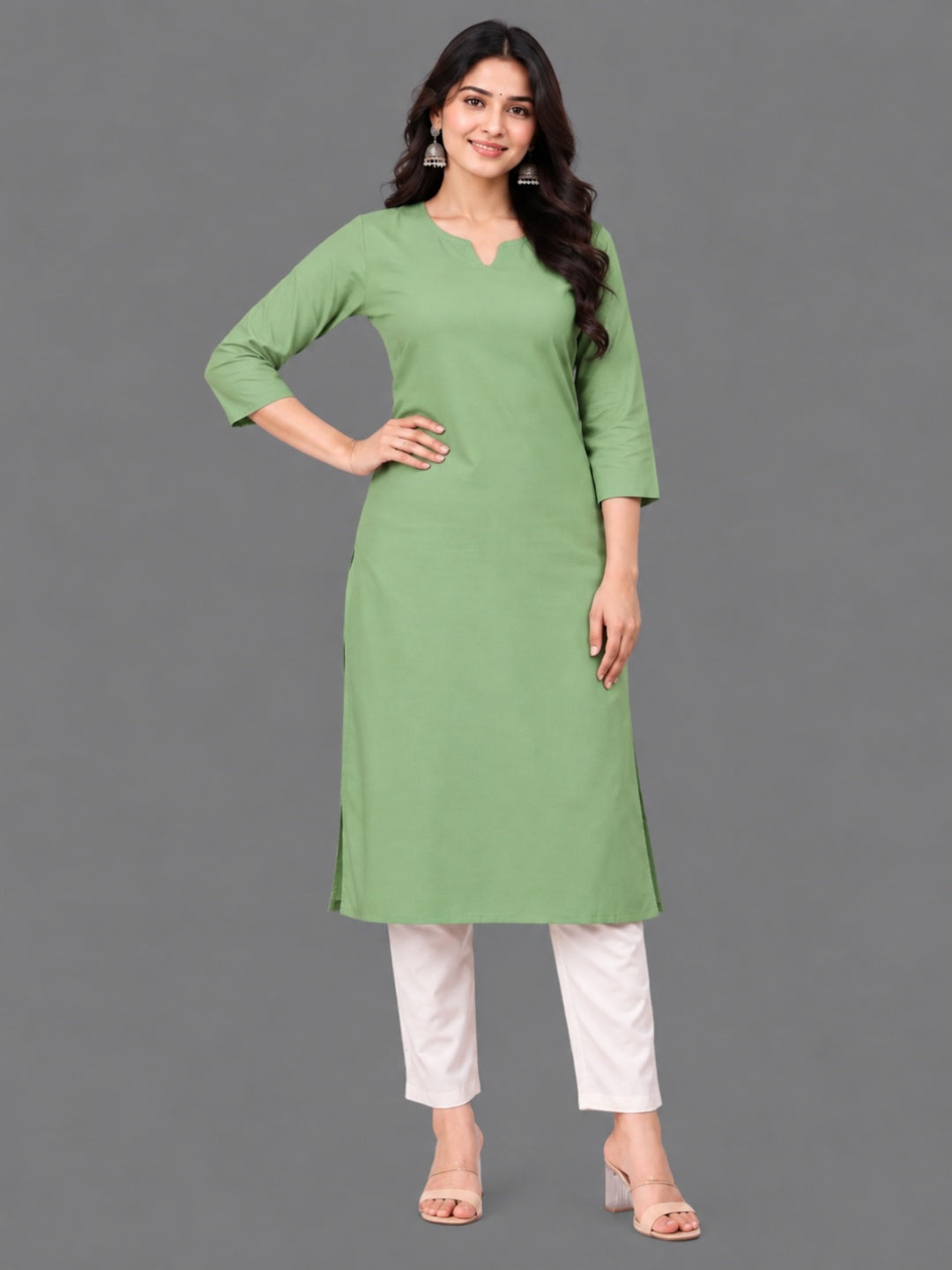 Cotton Linen Long Kurta - Pista Green