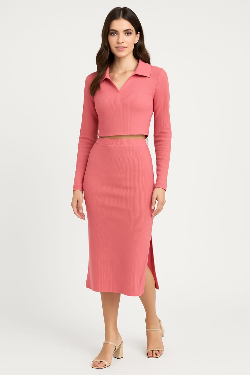 Pink Cord Set - Crop top and skirt set - FuchsiaBless