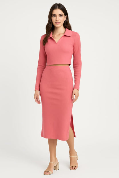 Pink Cord Set - Crop top and skirt set - FuchsiaBless