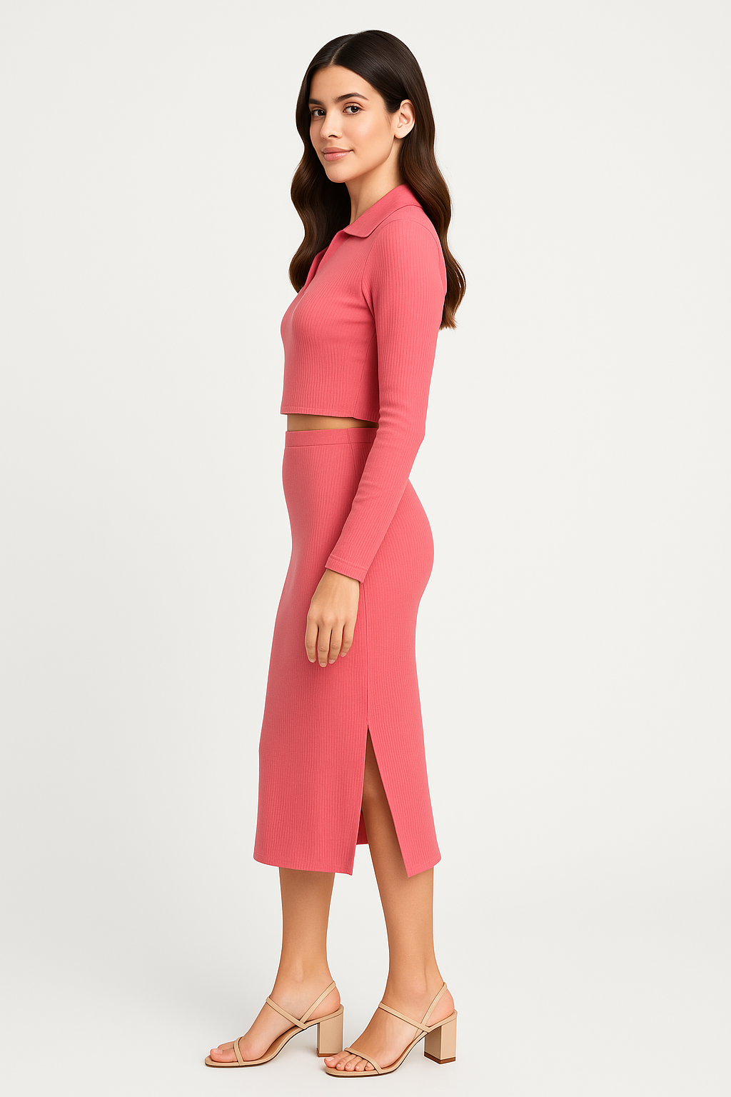 Pink Cord Set - Crop top and skirt set - FuchsiaBless