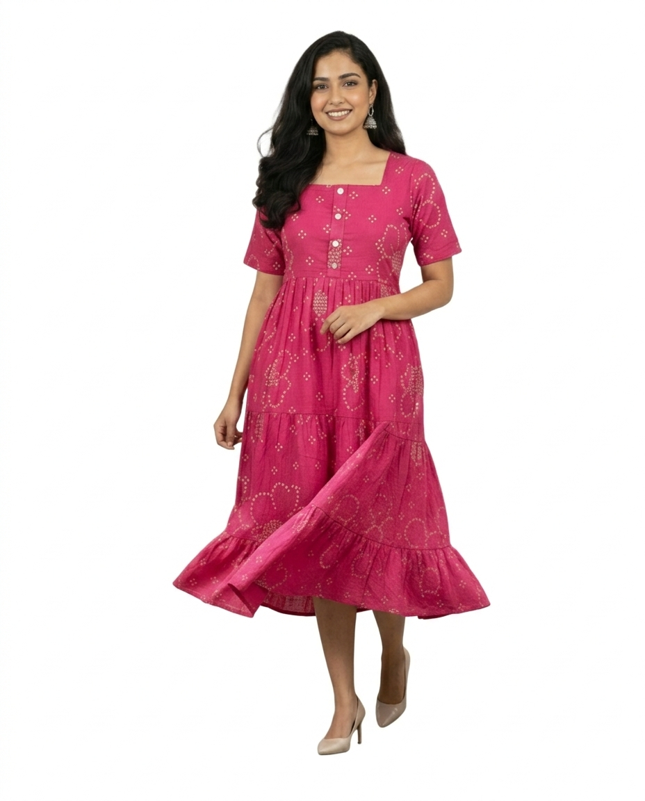 Midi Floral Dress - Rani Pink
