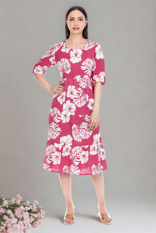 Midi Floral Dress - Pink