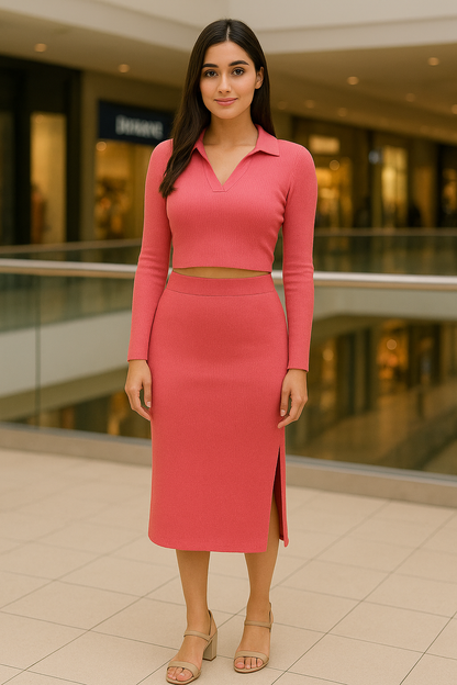 Crop Top & Skirt- Pink