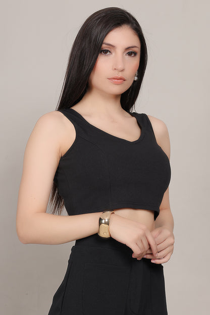 Sweetheart Crop Top Black - FuchsiaBless
