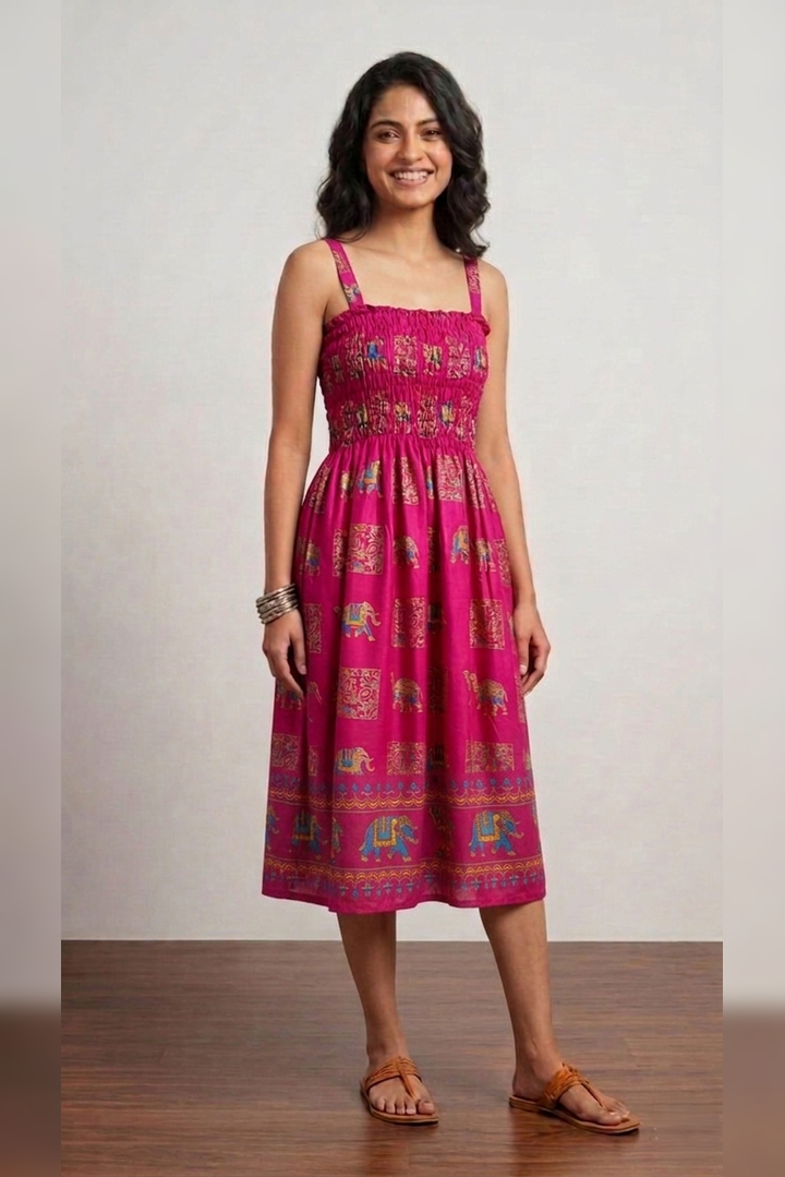 Royal Elephant Dress - Fuchsia Pink