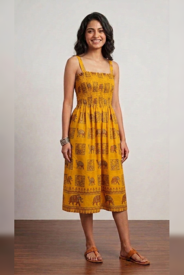 Royal Elephant Dress - Yellow