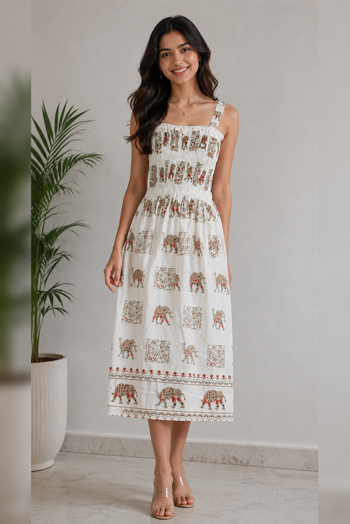 Royal Elephant Dress - White