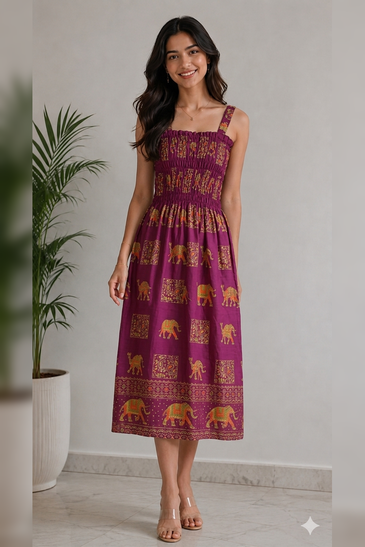 Royal Elephant Dress - Wine
