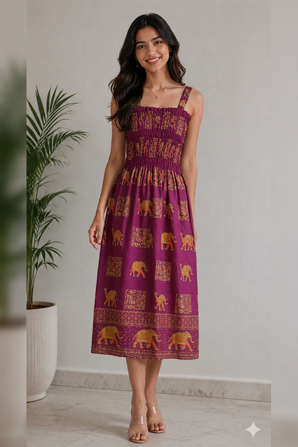 Royal Elephant Dress - Wine