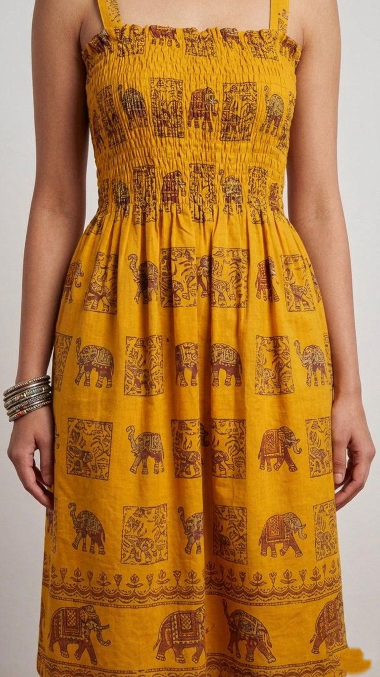 Royal Elephant Dress - Yellow