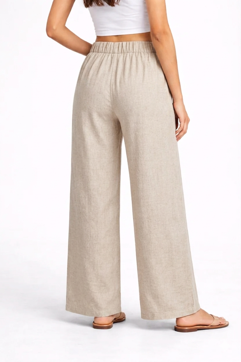 Wide Leg Cotton Pants - Beige