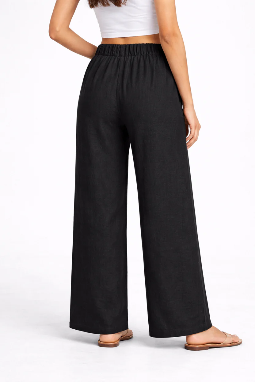 Wide Leg Cotton Pants - Black