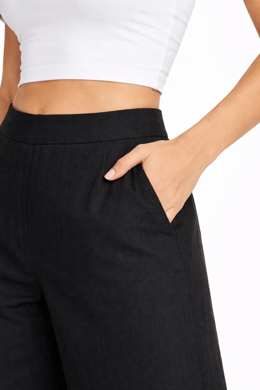 Wide Leg Cotton Pants - Black
