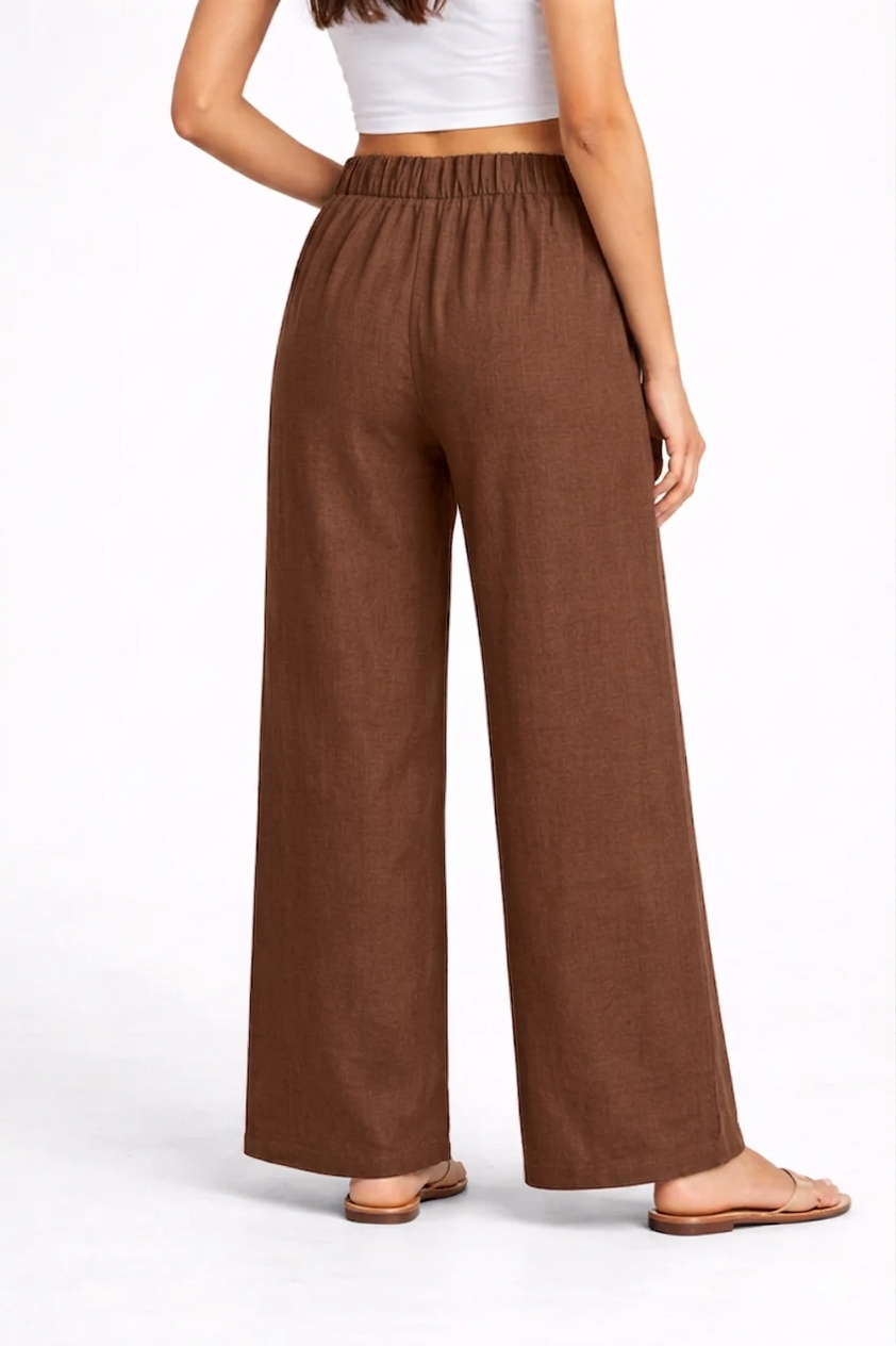 Wide Leg Cotton Pants - Brown
