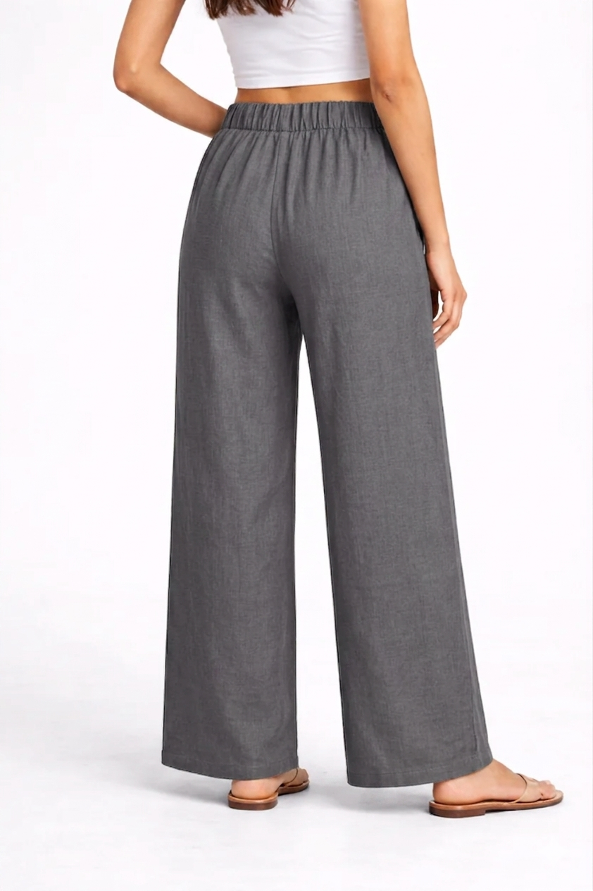 Wide Leg Cotton Pants - Grey