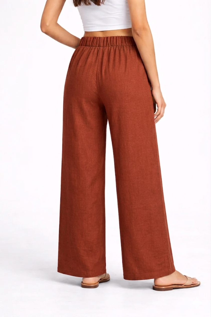Wide Leg Cotton Pants - Rusty