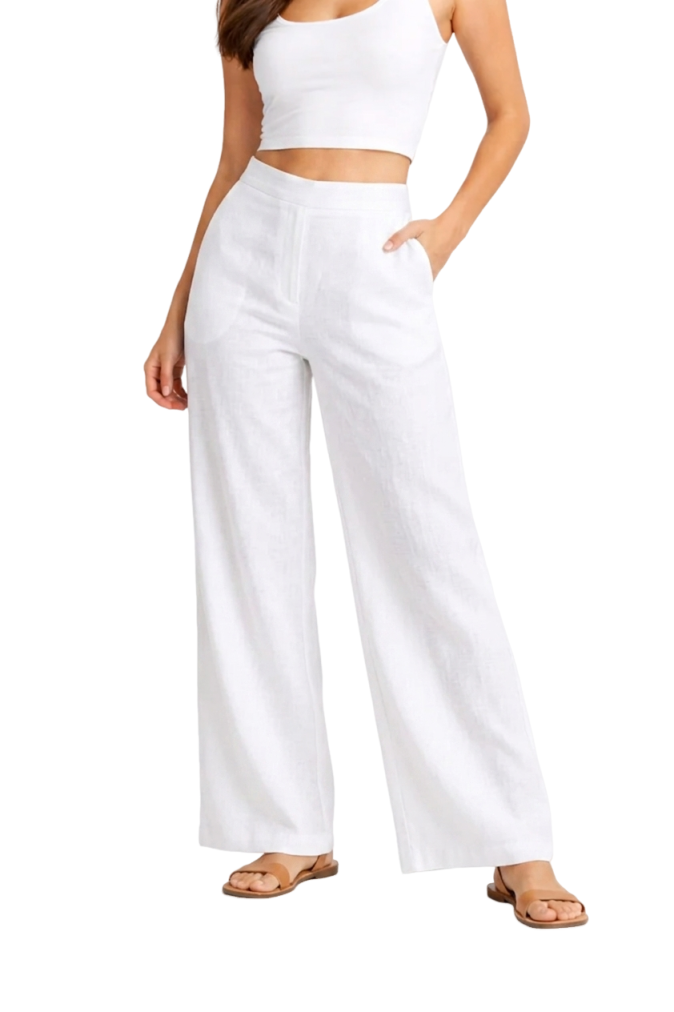 Wide Leg Cotton Pants - White