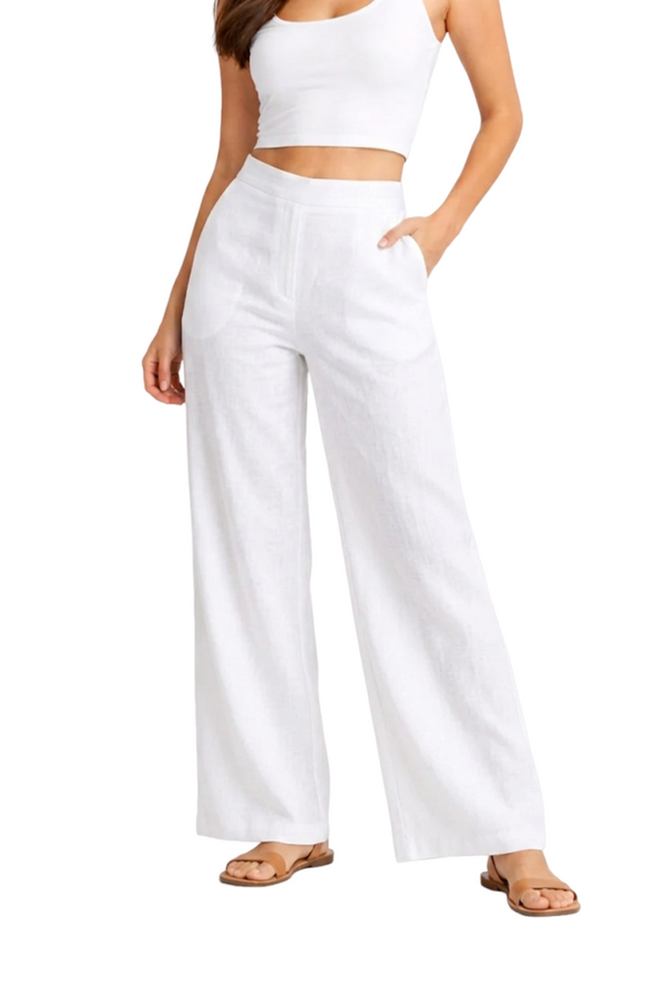 Wide Leg Cotton Pants - White