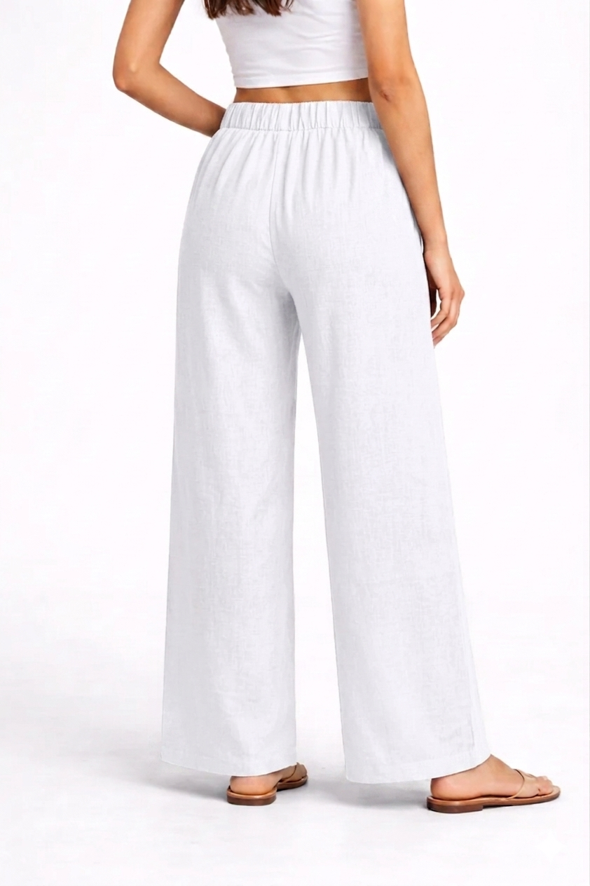 Wide Leg Cotton Pants - White