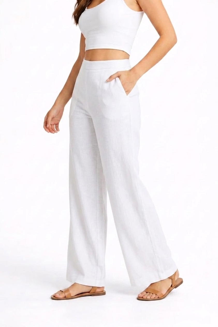 Wide Leg Cotton Pants - White