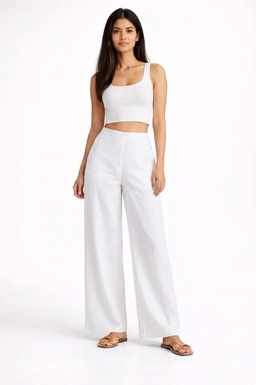 Wide Leg Cotton Pants - White