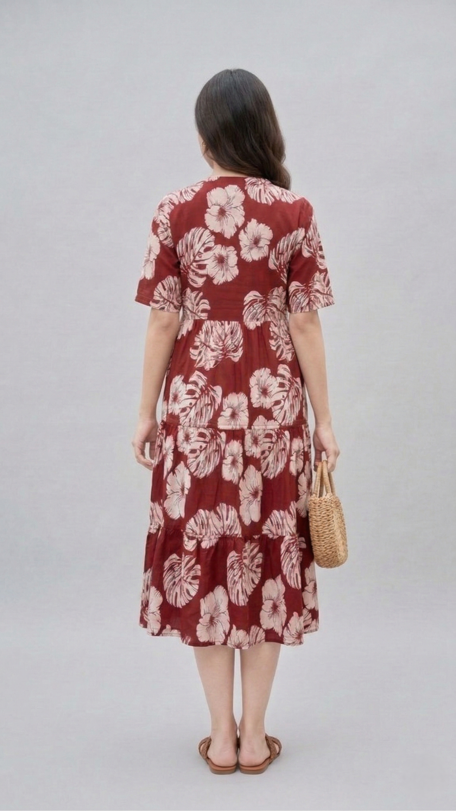 Midi Floral Dress - Maroon