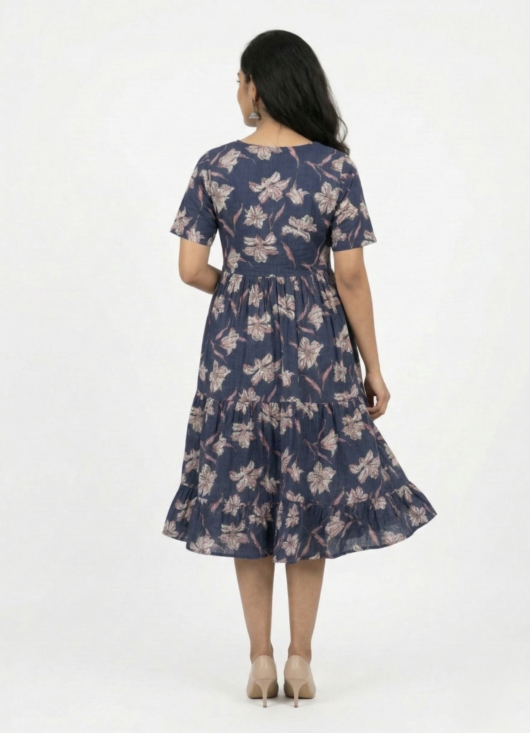 Midi Floral Dress - Navi