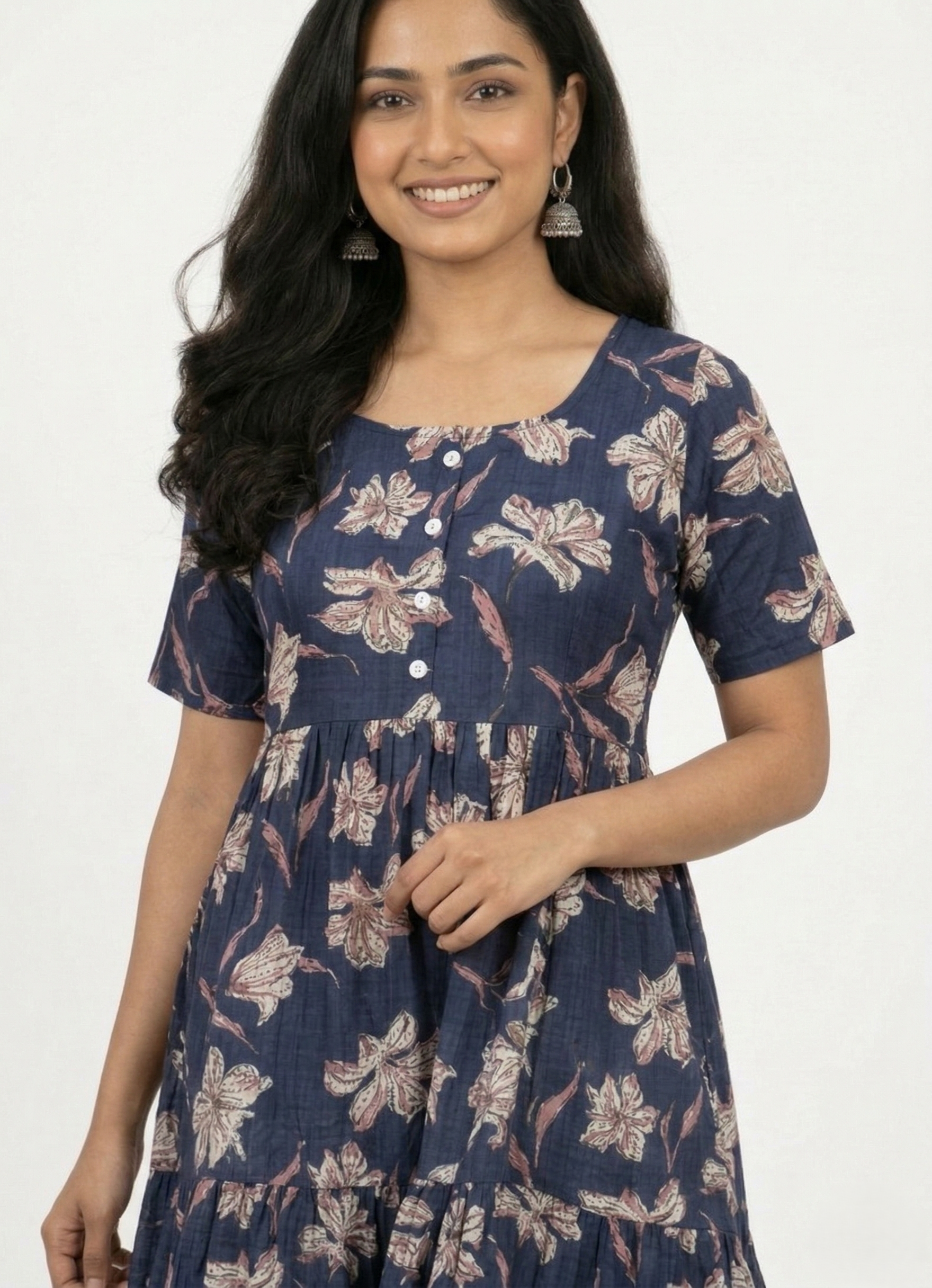 Midi Floral Dress - Navi