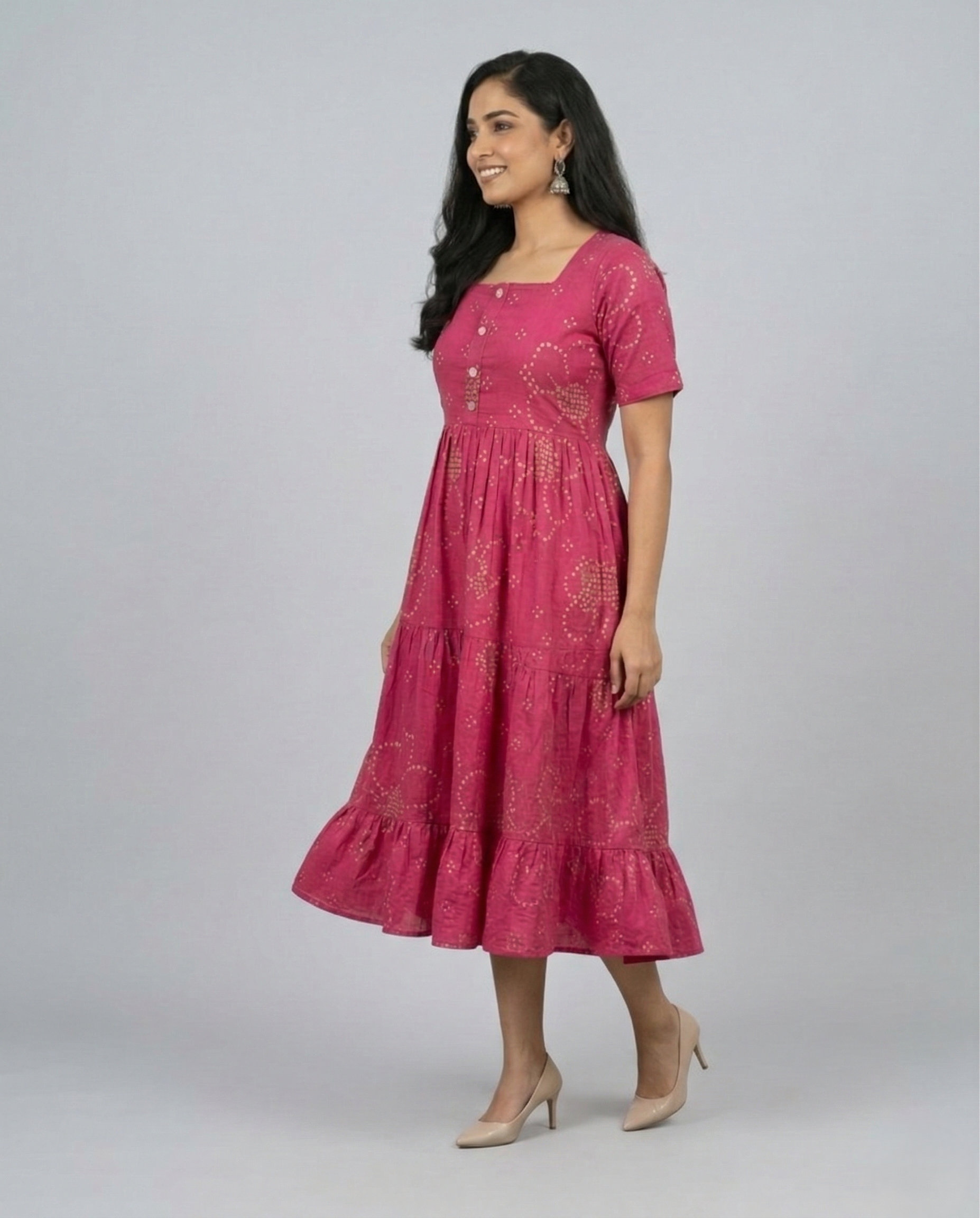 Midi Floral Dress - Rani Pink