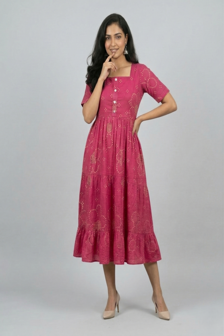 Midi Floral Dress - Rani Pink