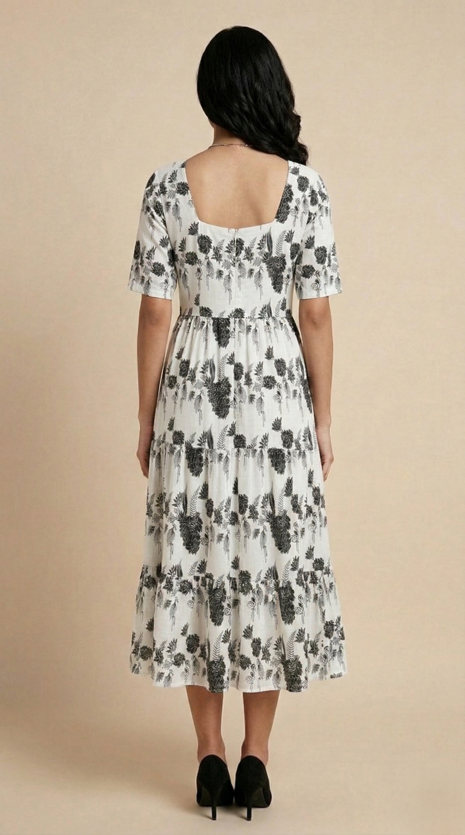 Midi Floral Dress - White