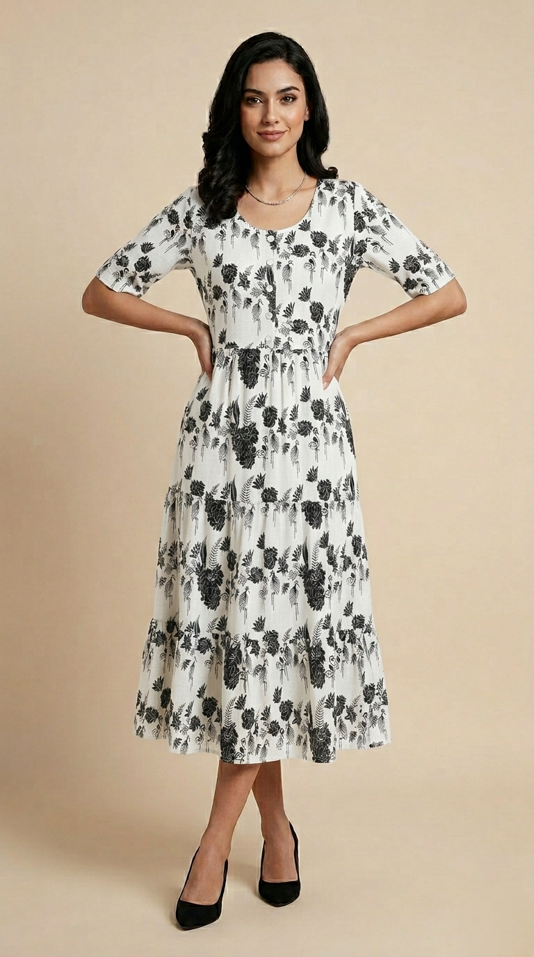 Midi Floral Dress - White