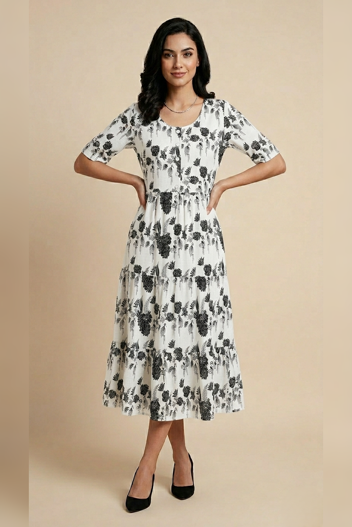 Midi Floral Dress - White