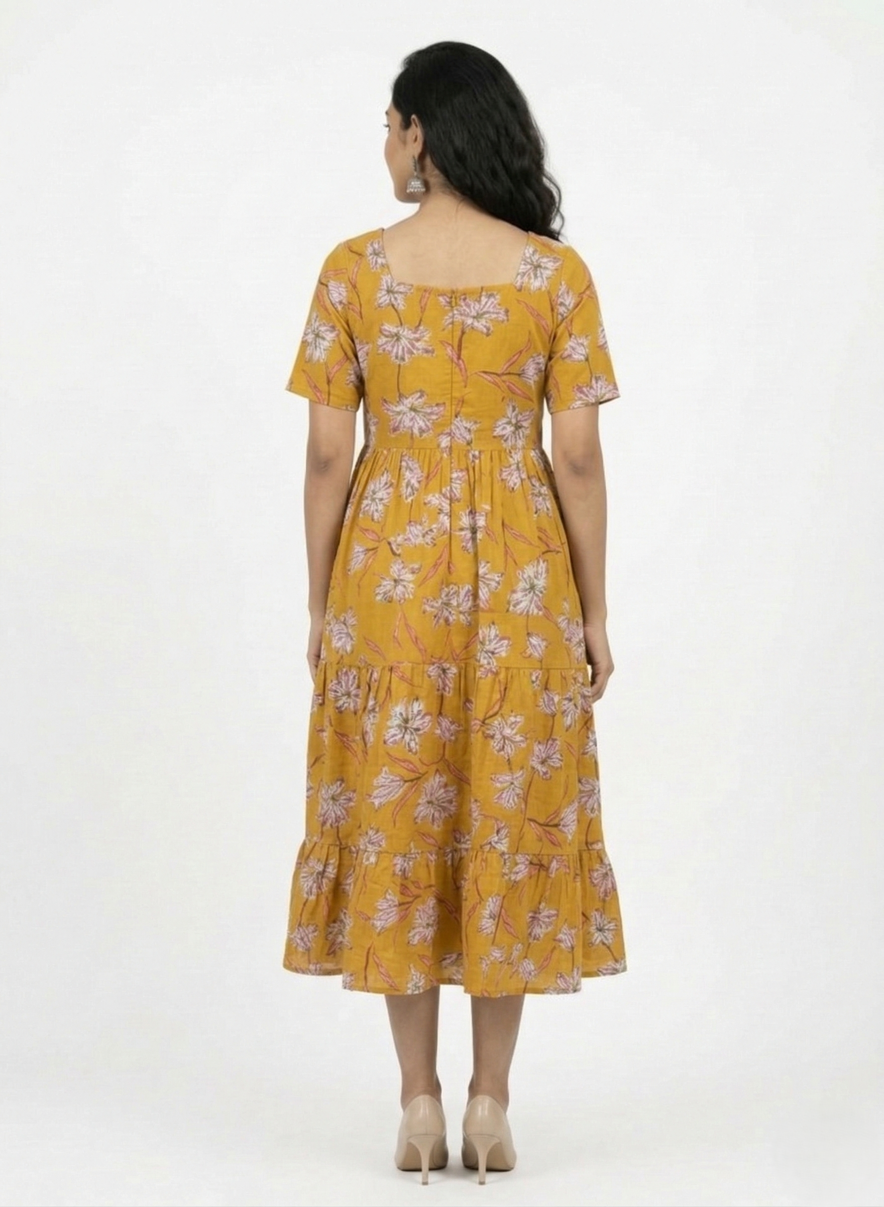 Midi Floral Dress - Mustard